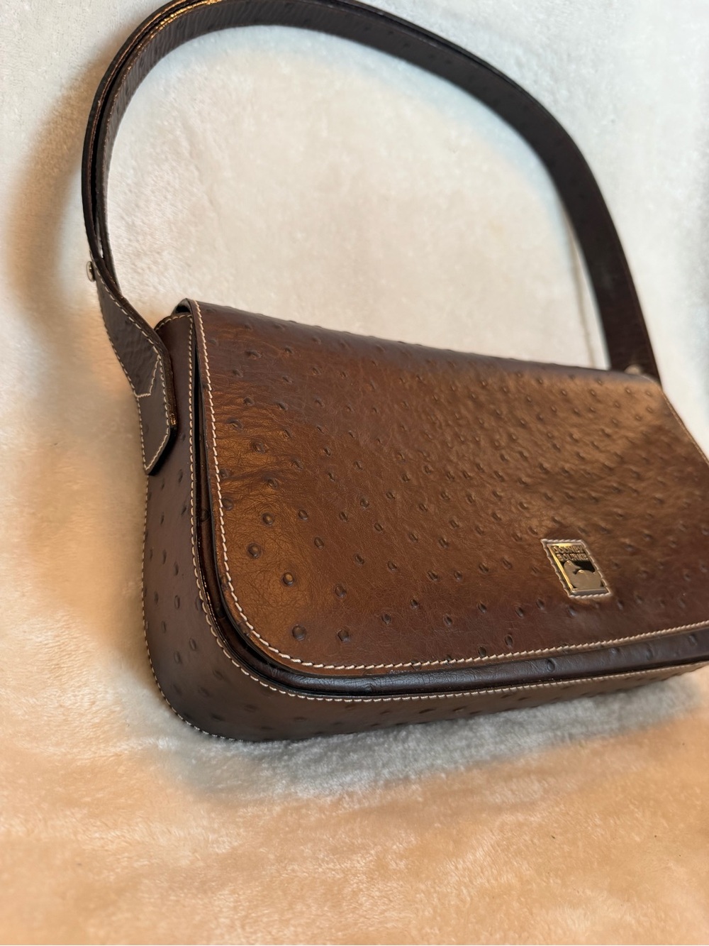 Dooney & Bourke Bayou Ostrich Dark Brown Leather Shoulder Bag - Picture 3 of 8